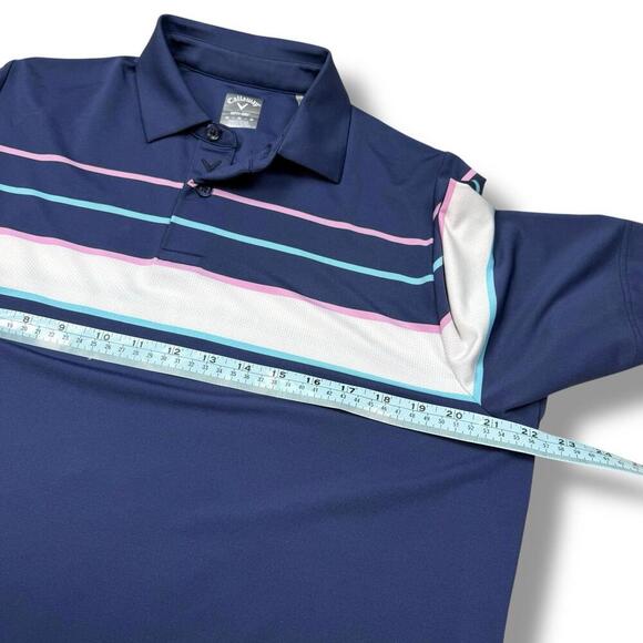 Callaway Shirt Men Medium Navy Striped OPTI DRI Performance Golf Polo Stretchy - Picture 8 of 9